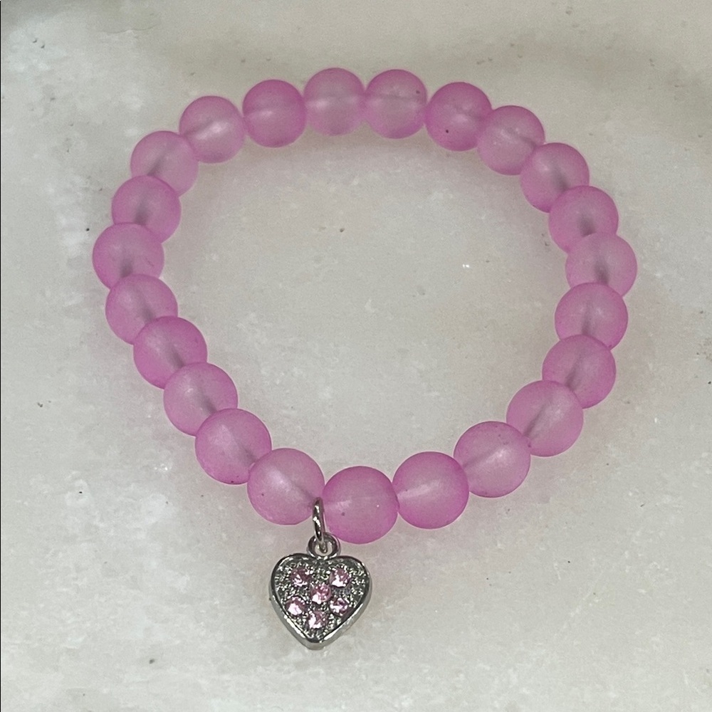 Chic Pink Beaded Bracelet with Heart Charm - Picture 6 of 6